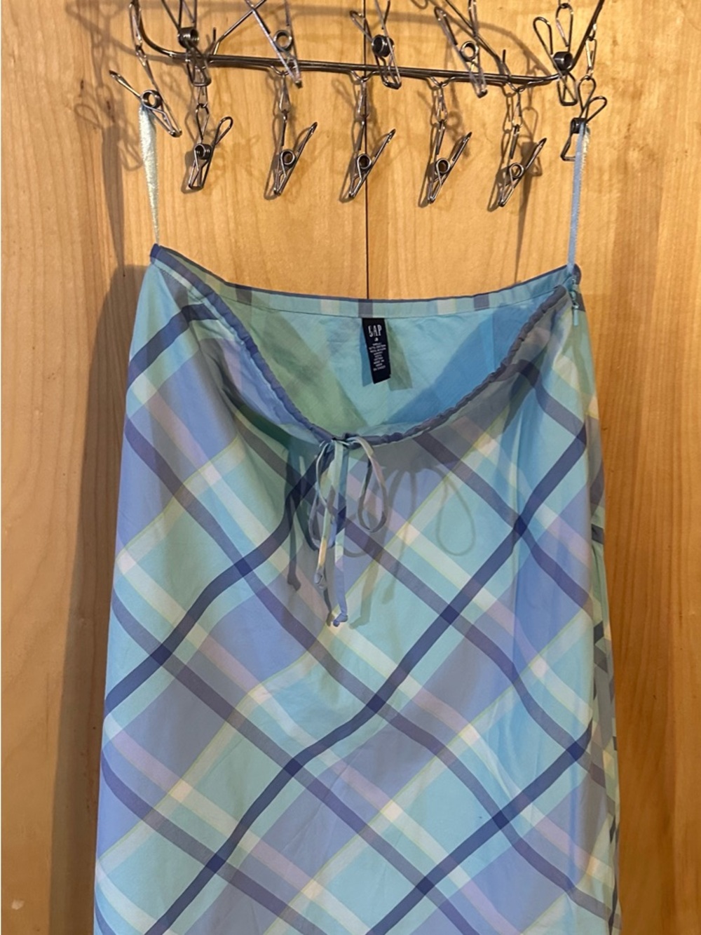 GAP Women Plaid Slip Skirt in Light Blue and Seafoam Size 8